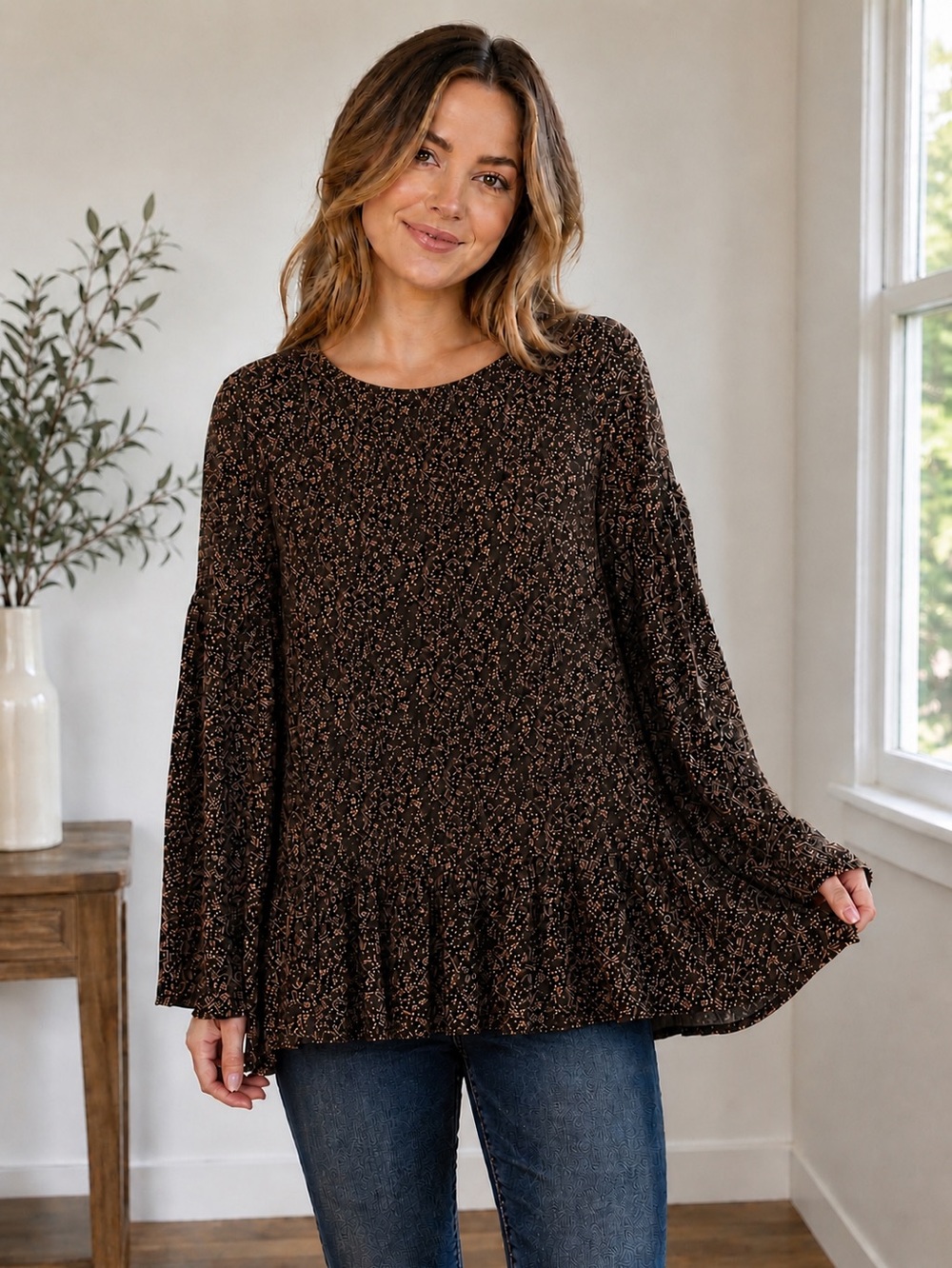 Easel Black and Pink Floral Blouse